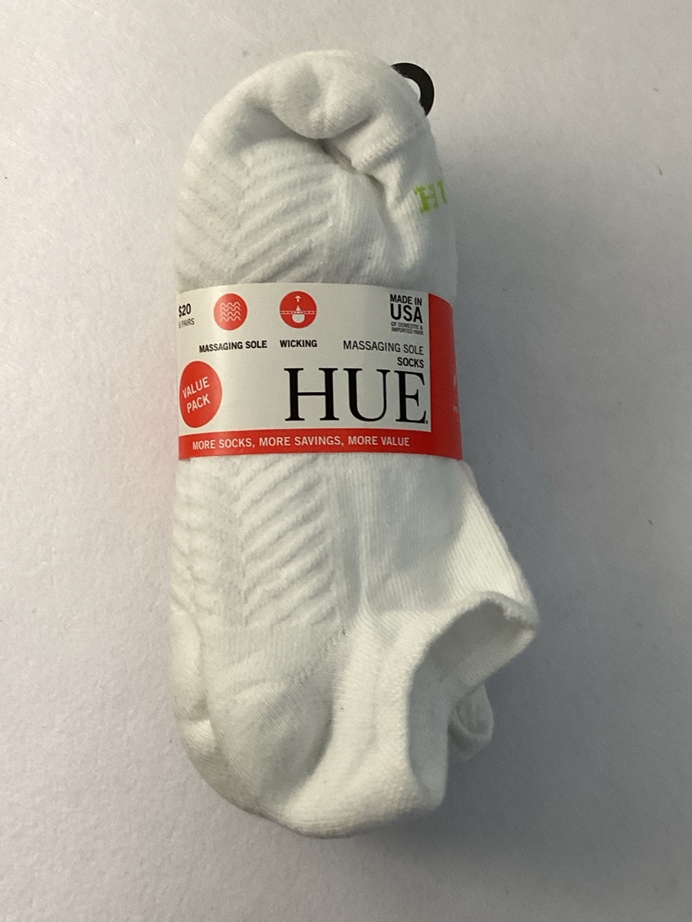 HUE White Messaging Sole Socks - 6 Pairs